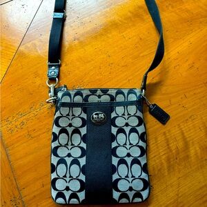 Coach crossbody bag - black with signature fabric and leather trim